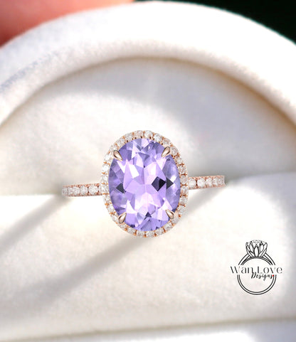 Anello di fidanzamento con ametista lavanda taglio ovale anello art deco anello con moissanite/diamante anello da sposa vintage in oro rosa mezza eternità anniversario