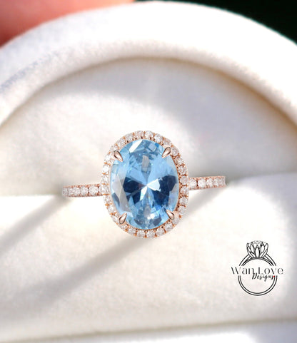 Anello con diamante Halo Acquamarina Spinello e diamante ovale Halo Anello di fidanzamento Anello con diamante Art Déco Halo Anello di promessa nuziale anniversario di matrimonio