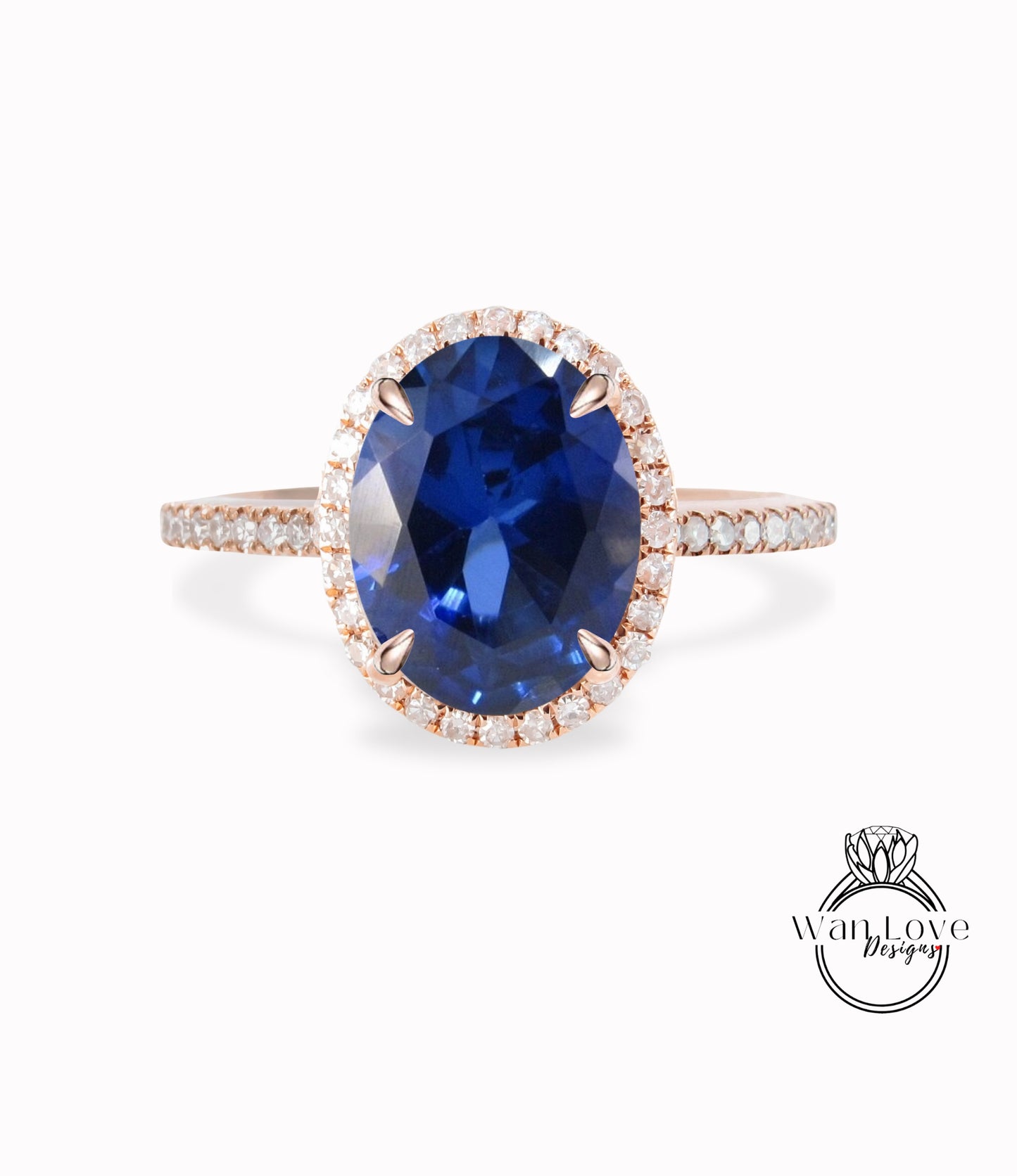 Anello di fidanzamento con zaffiro blu taglio ovale anello art deco anello con moissanite/diamante anello da sposa vintage in oro rosa mezza eternità anniversario