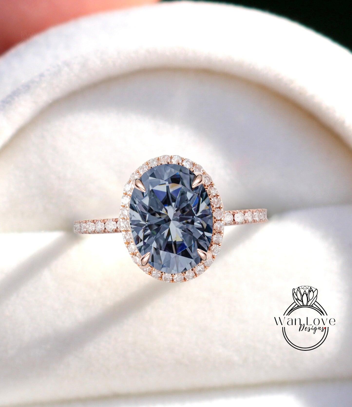 Diamond Halo Ring Gray Moissanite & Diamond Oval Halo Engagement Ring Art Deco Diamond Halo Ring wedding anniversary bridal promise ring