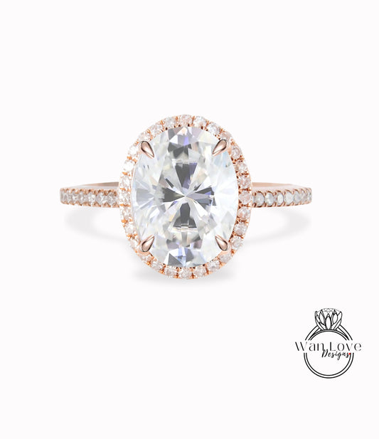 Anello con diamante Halo Moissanite e anello di fidanzamento con diamante ovale Halo Anello con diamante Art Deco Halo ovale anello di promessa nuziale per anniversario di matrimonio