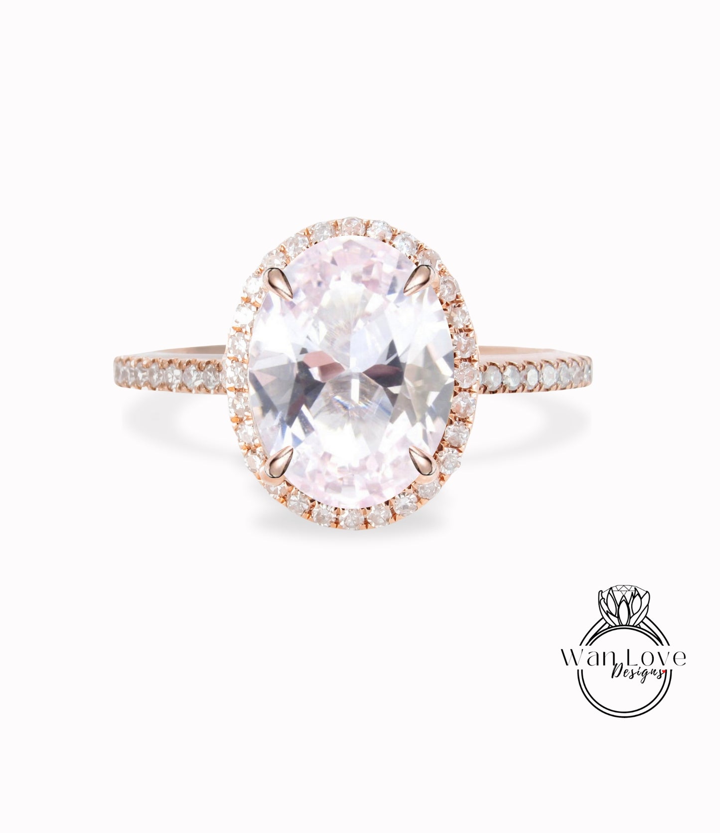 Anello di fidanzamento con zaffiro rosa chiaro taglio ovale anello art deco anello con moissanite/diamante anello vintage in oro rosa mezza eternità anniversario