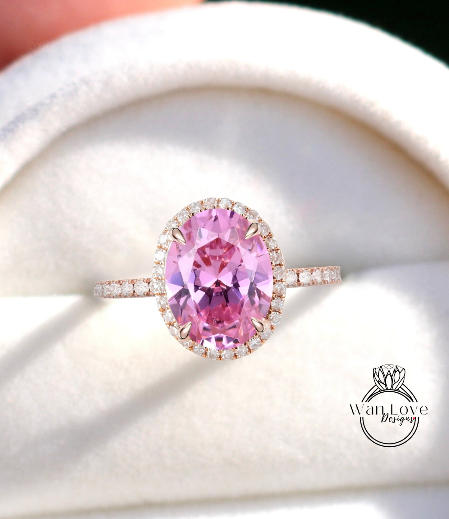 Oval cut Pink Sapphire engagement ring art deco ring halo moissanite/diamond ring vintage rose gold half eternity anniversary bridal ring