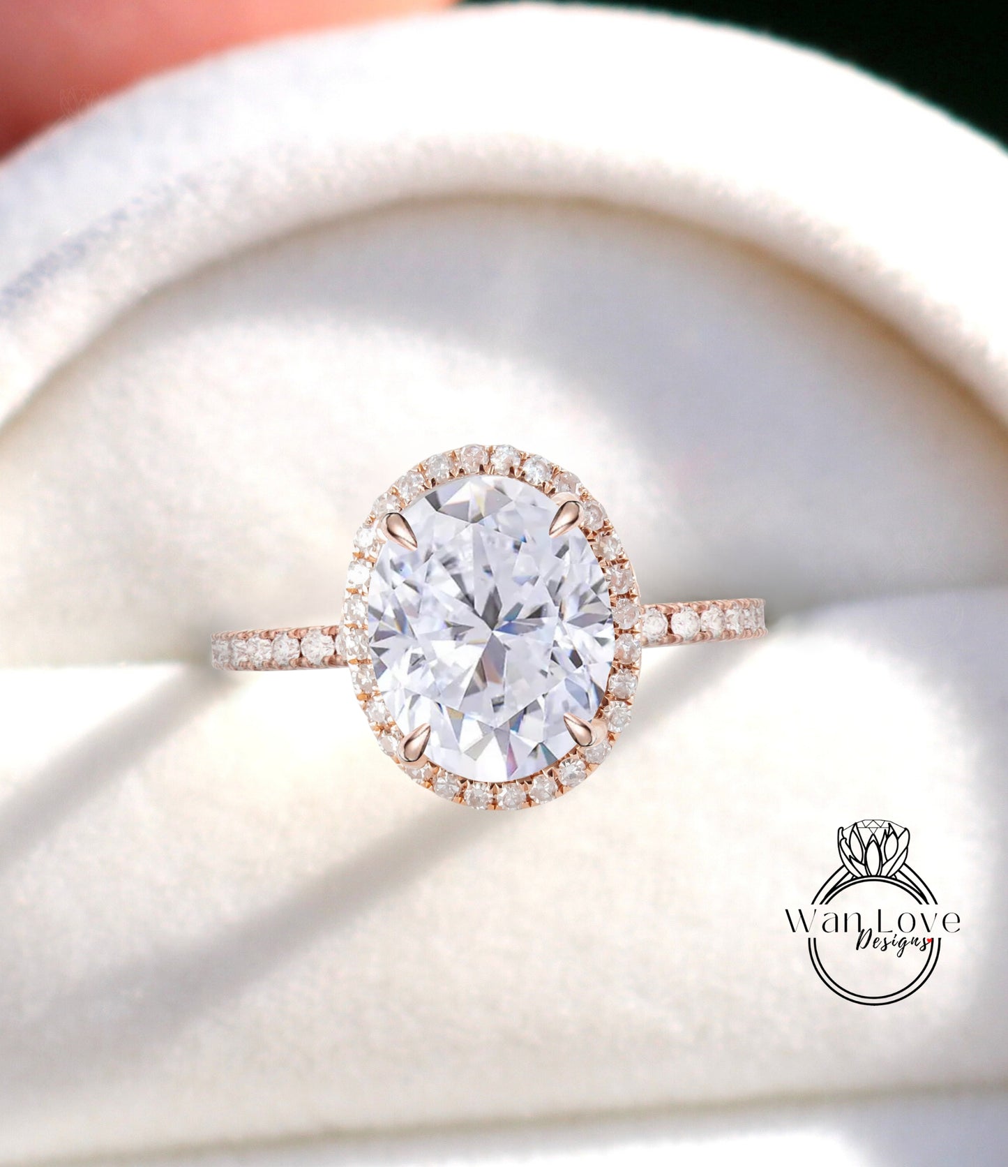 Oval cut White Sapphire engagement ring art deco ring halo moissanite/diamond ring vintage rose gold half eternity anniversary bridal ring