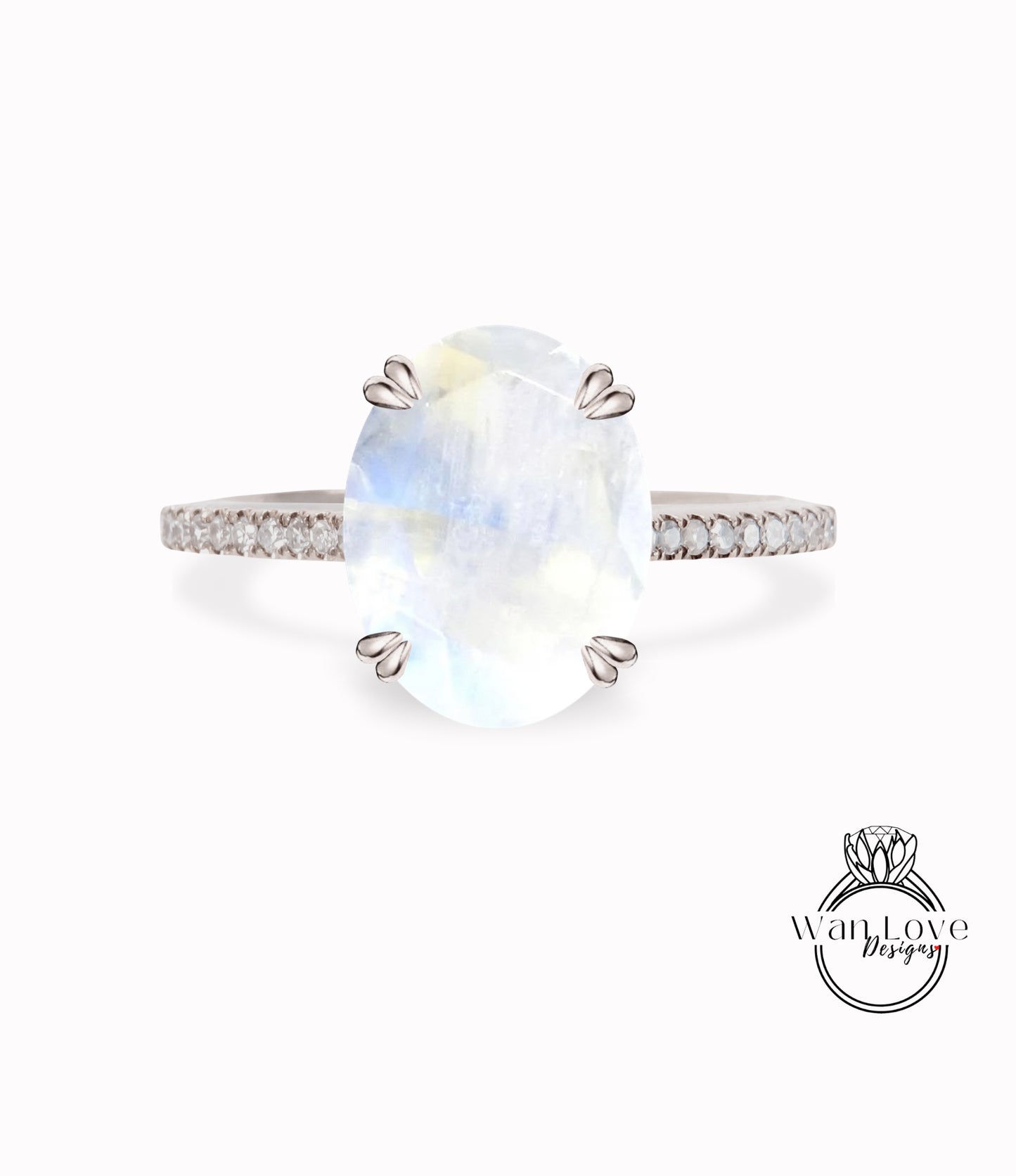 Anello di fidanzamento ovale con pietra di luna e diamanti, regalo per l'anniversario di matrimonio in oro bianco giallo rosa 14k 18k-platino, WanLoveDesigns