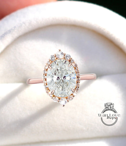 Oval Diamond Vintage halo engagement Ring rose Gold Unique plain tapered band oval cut halo ring Antique IGI Lab diamond halo Wedding Ring Bridal ring Promise