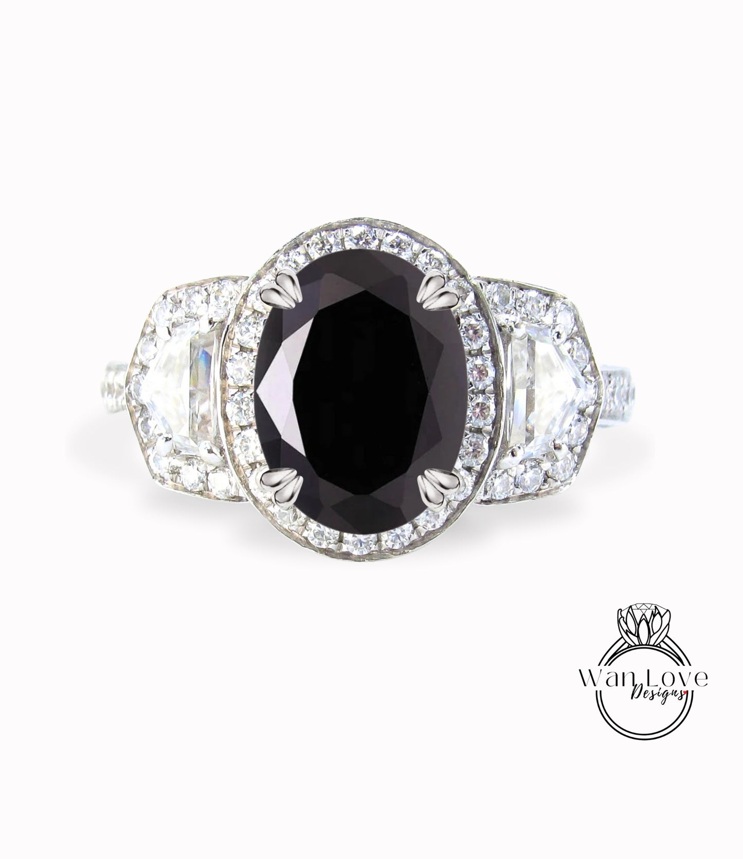 Anello di fidanzamento ovale con spinello nero, trapezio a mezza luna, 3ct, 9x7mm, personalizzato, oro rosa giallo bianco 14k 18k, platino, matrimonio, regalo di anniversario