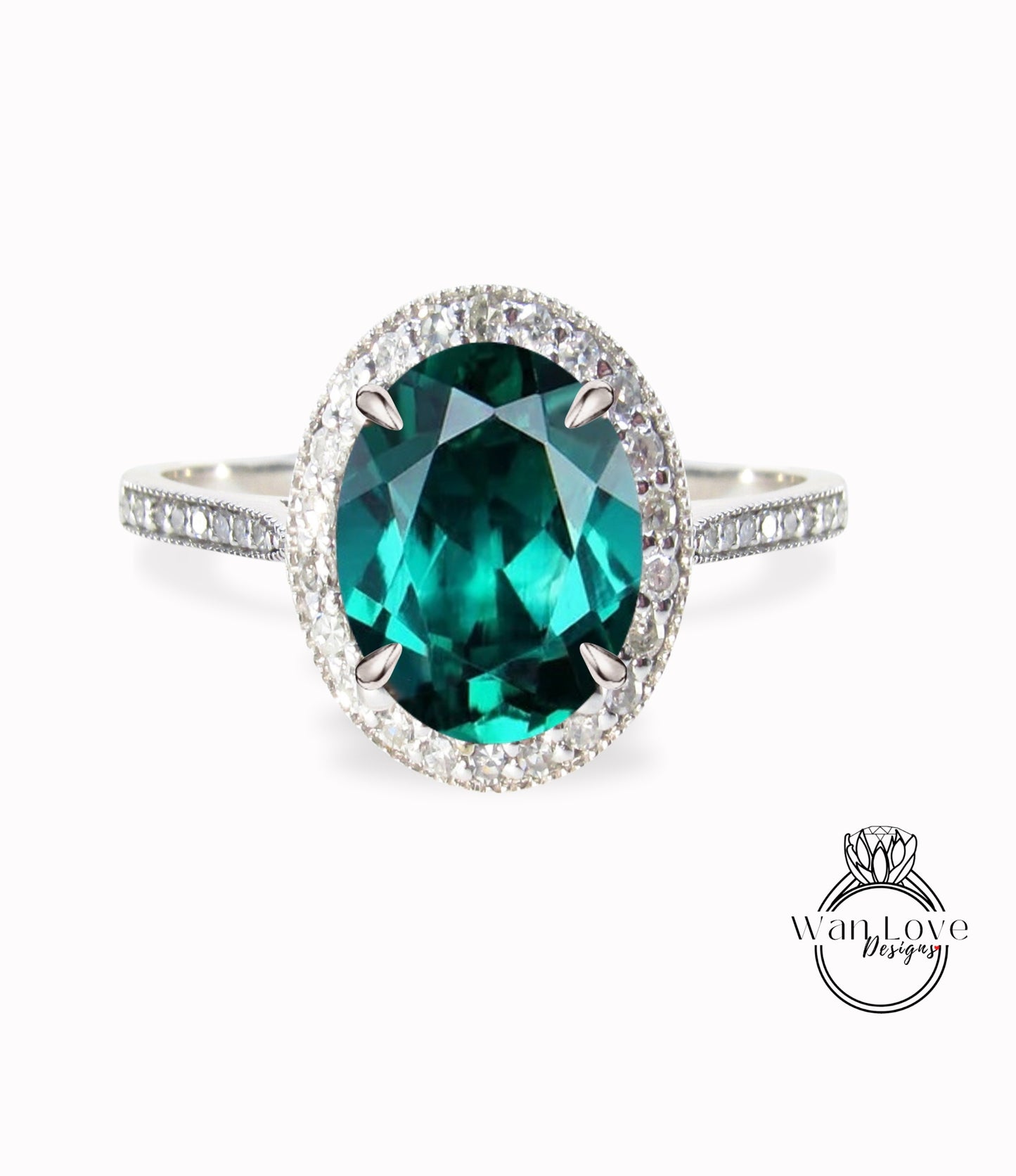 Emerald Diamond 14k gold milgrain oval halo engagement ring, emerald gold engagement ring, gold milgrain ring, vintage inspired