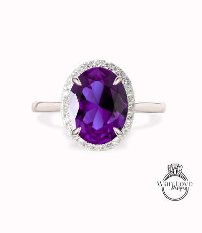 Anello di fidanzamento in oro rosa con zaffiro viola e alessandrite con taglio ovale, anello di fidanzamento in oro rosa con diamanti, anello di promessa art deco con fascia sottile e sottile affusolata