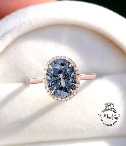 Anello di fidanzamento con diamante Moissanite ovale, anello vintage in oro rosa 14K 18K Art Deco ovale grigio moissanite con diamante, anello da sposa