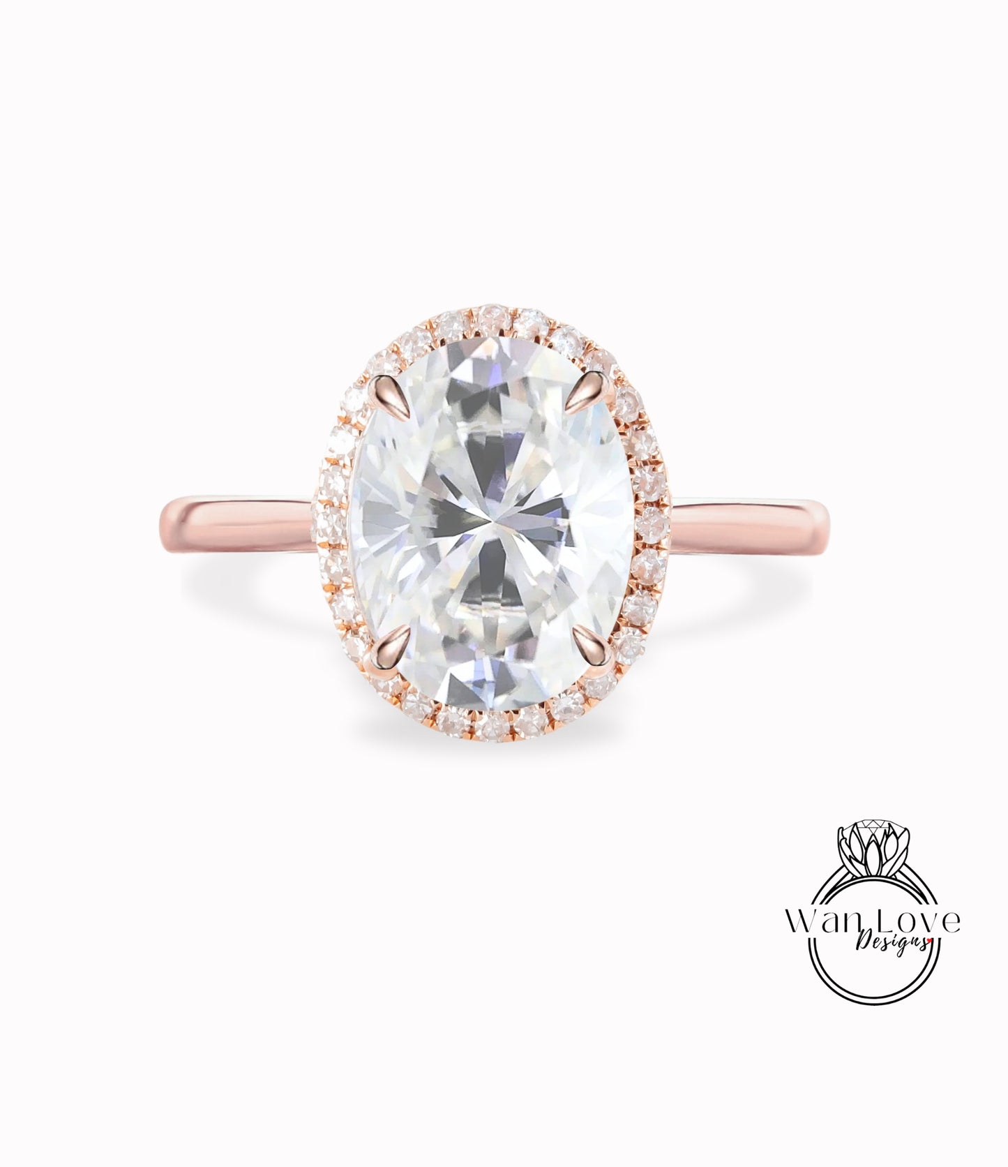 Oval cut Moissanite engagement ring rose gold halo ring diamond halo tapered plain thin dainty band art deco anniversary promise ring