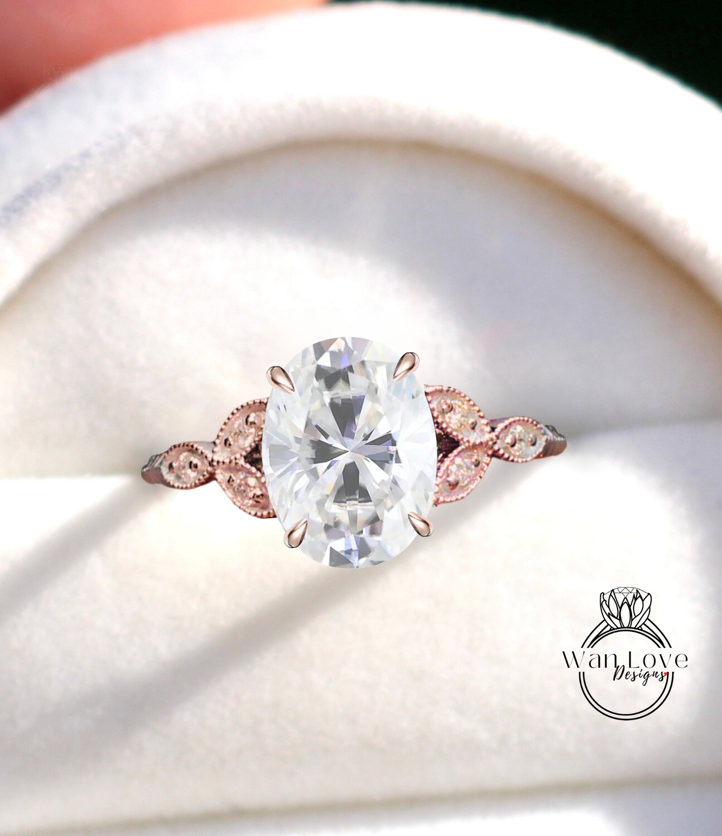 Anello di fidanzamento Moissanite vintage con taglio ovale Anello in oro rosa Art Déco unico antico grappolo con diamanti anniversario di matrimonio Anello di promessa