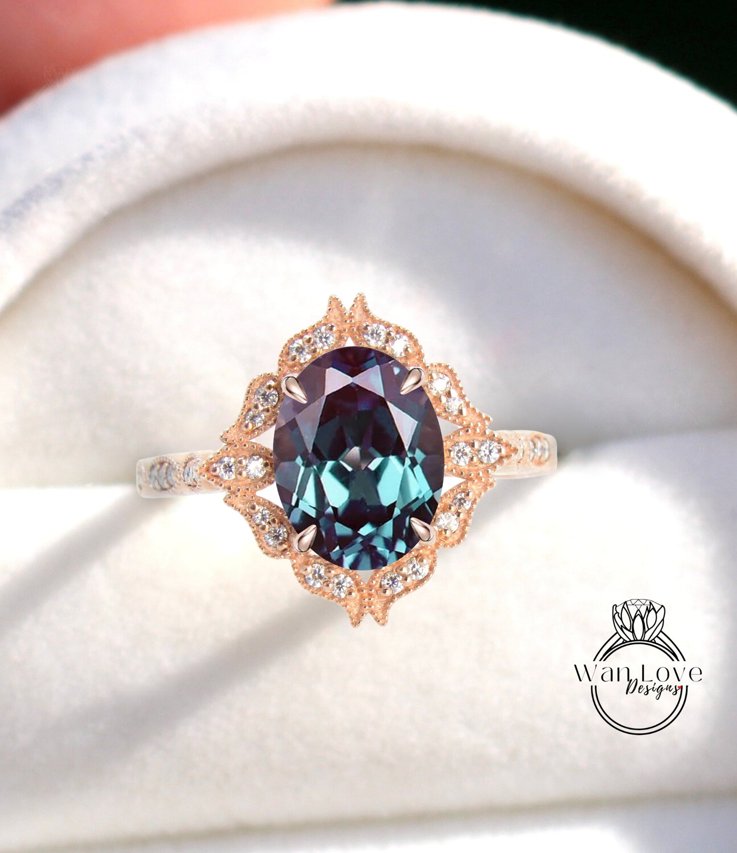 Oval Alexandrite Diamond Ring, Floral Diamond Ring with Alexandrite, Alexandrite Milgrain Ring, Color Change Engagement Ring, Custom