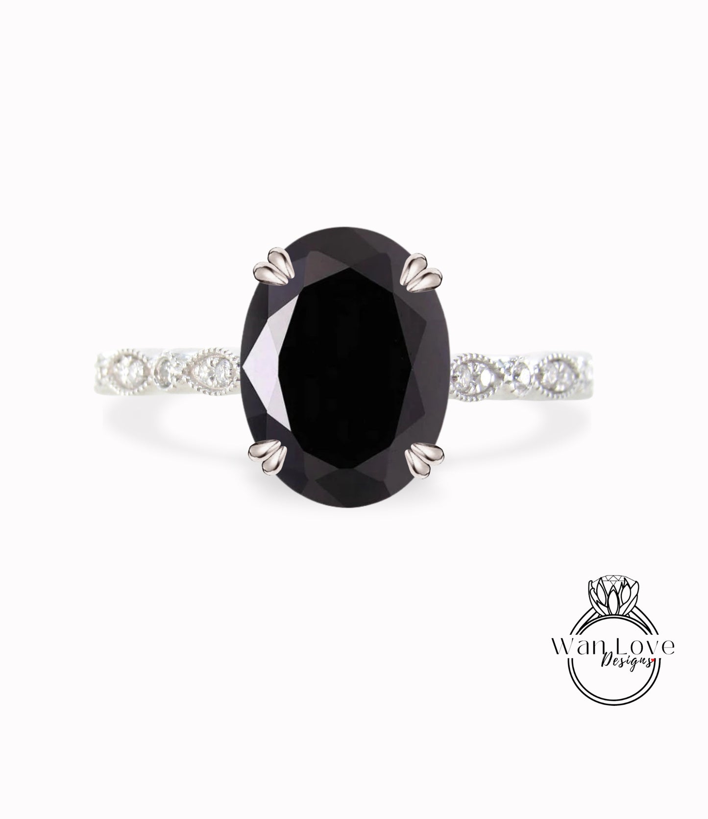 Anello di fidanzamento vintage con spinello nero a taglio ovale Anello in oro rosa Anello di promessa con diamante Art deco Milgrain antico matrimonio Anello anniversario nuziale