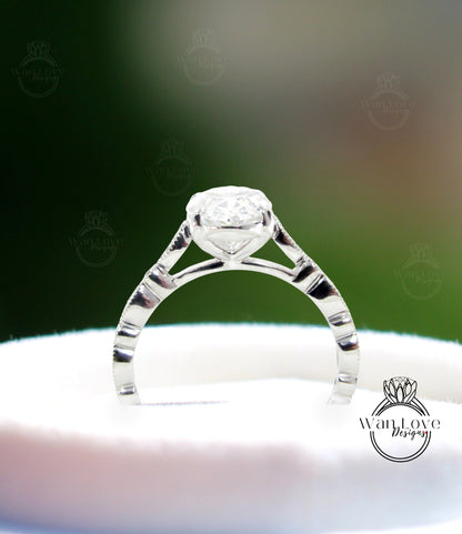 Diamanti rotondi Moissanite CON anelli per matrimonio Milgrain Anelli, oro rosa massiccio 14kt, WanLoveDesigns