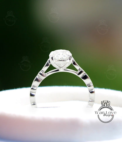 Vintage Blue Moissanite Engagement Ring round cut milgrain leaf Ring Antique gold 4 prongs Wedding Bridal Ring Anniversary promise ring