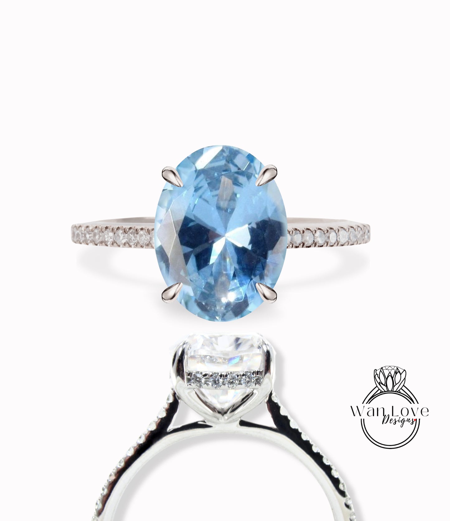 Blue Spinel & Diamond Oval Side Halo Engagement Ring, Celebrity, Custom,14k 18k White Yellow Rose gold-Platinum-Wedding