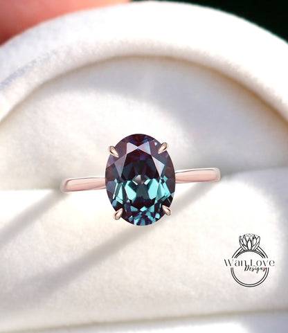 Oval Alexandrite Engagement Ring Antique Rose Gold Side Halo Diamond Ring Art Deco dainty tapered Wedding Bridal Anniversary Promise Ring