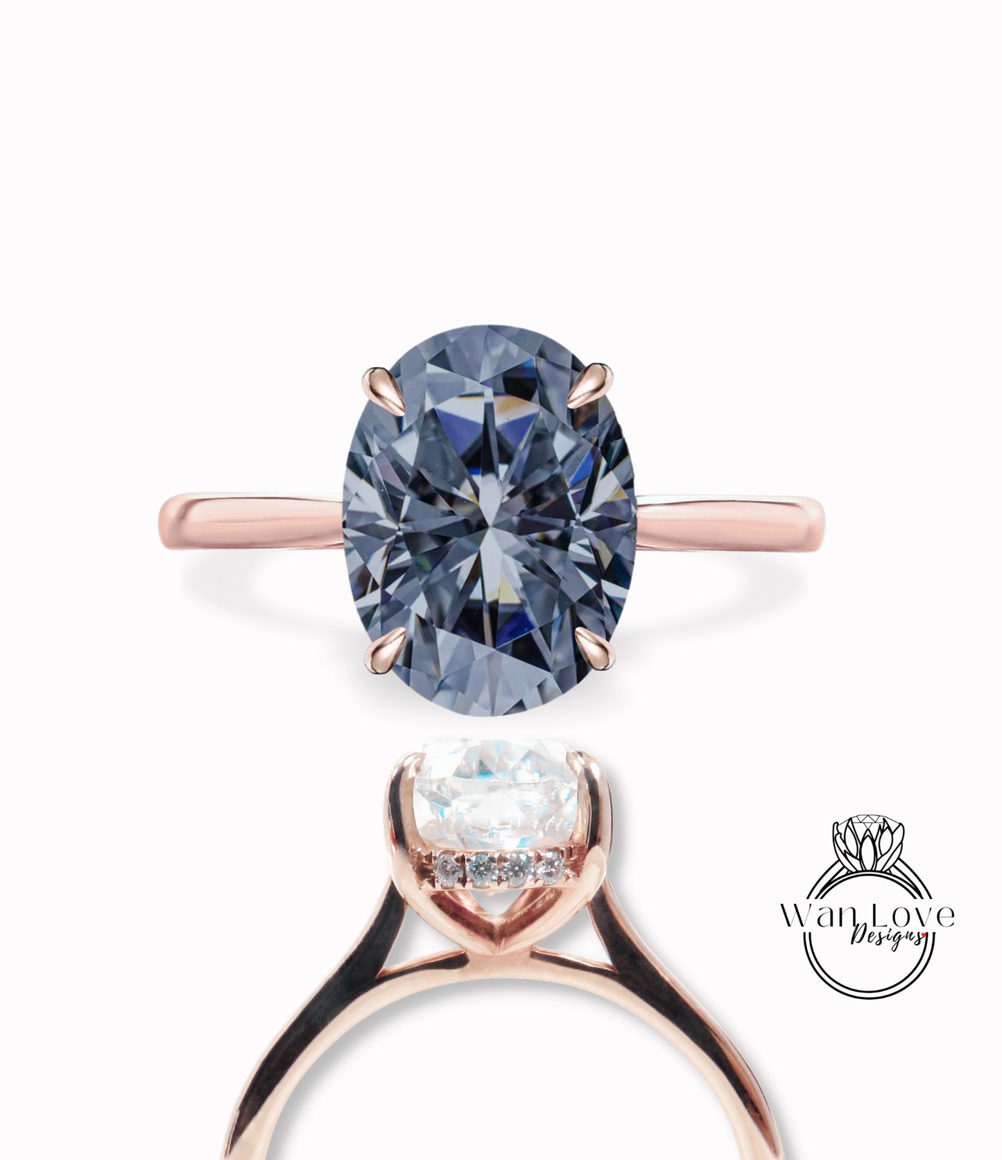 Anello di fidanzamento ovale grigio Moissanite Anello di diamanti Halo laterale in oro rosa antico Anello di nozze affusolato Art Déco Anello di promessa di anniversario