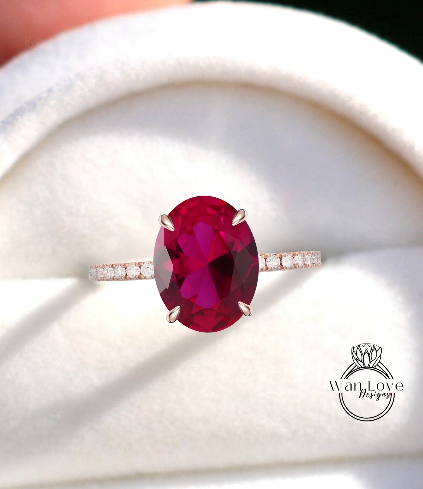 Anello di fidanzamento con rubino e diamante ovale laterale Halo, 14k 18k bianco giallo oro rosa-platino-su misura-promessa di anniversario di matrimonio-cestino