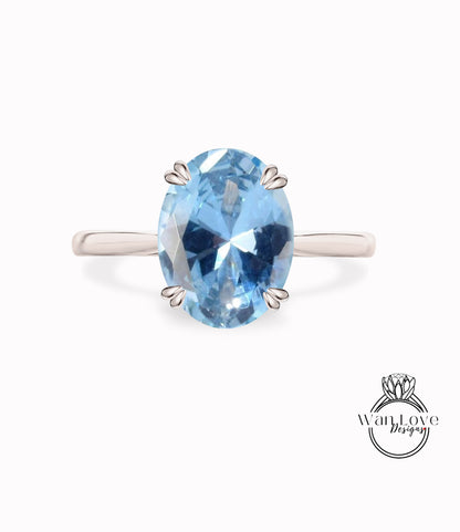 Aquamarine Spinel Solitaire Oval Engagement Ring, 14k 18k White Yellow Rose Gold-Platinum-Custom-Wedding-Anniversary-Cathedral