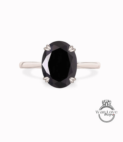 Anello di fidanzamento ovale con spinello nero, 4 poli, solitario, personalizzato, matrimonio, regalo di anniversario, 14k 18k bianco giallo oro rosa-platino