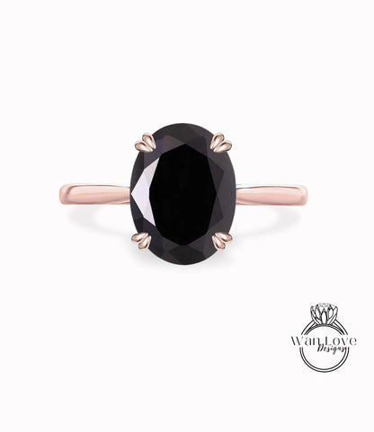 Anello di fidanzamento ovale con spinello nero, 4 poli, solitario, personalizzato, matrimonio, regalo di anniversario, 14k 18k bianco giallo oro rosa-platino