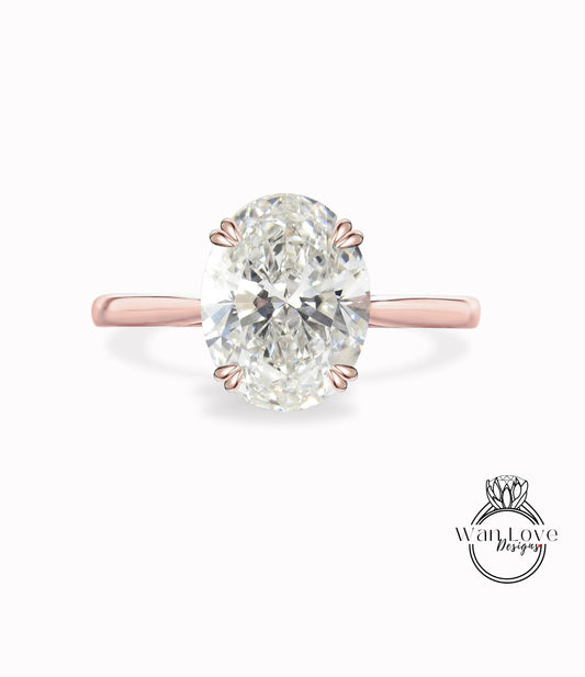 14K Rose Gold Diamond Ring- Diamond Solitaire Engagement Ring- Genuine Diamond- Oval Lab Diamond Ring- Anniversary Birthday Gift For Her