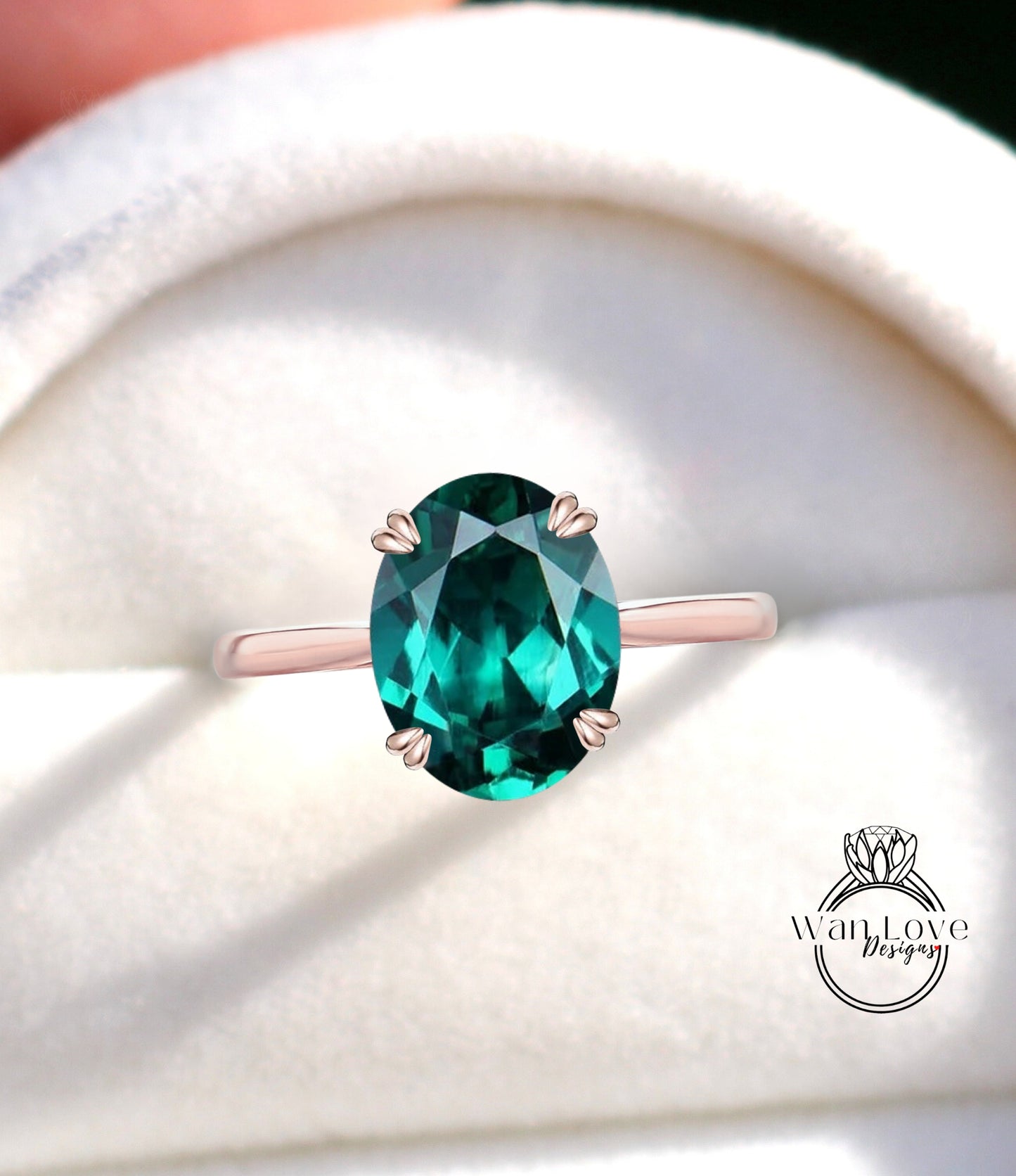 Emerald Solitaire Oval Engagement Ring, 14k 18k White Yellow Rose Gold,Platinum,Custom made,Wedding,Anniversary,Cathedral, WanLoveDesigns