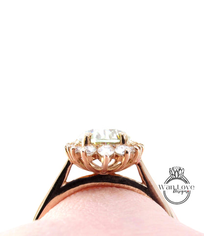 Oval Diamond Vintage halo engagement Ring rose Gold Unique plain tapered band oval cut halo ring Antique IGI Lab diamond halo Wedding Ring Bridal ring Promise