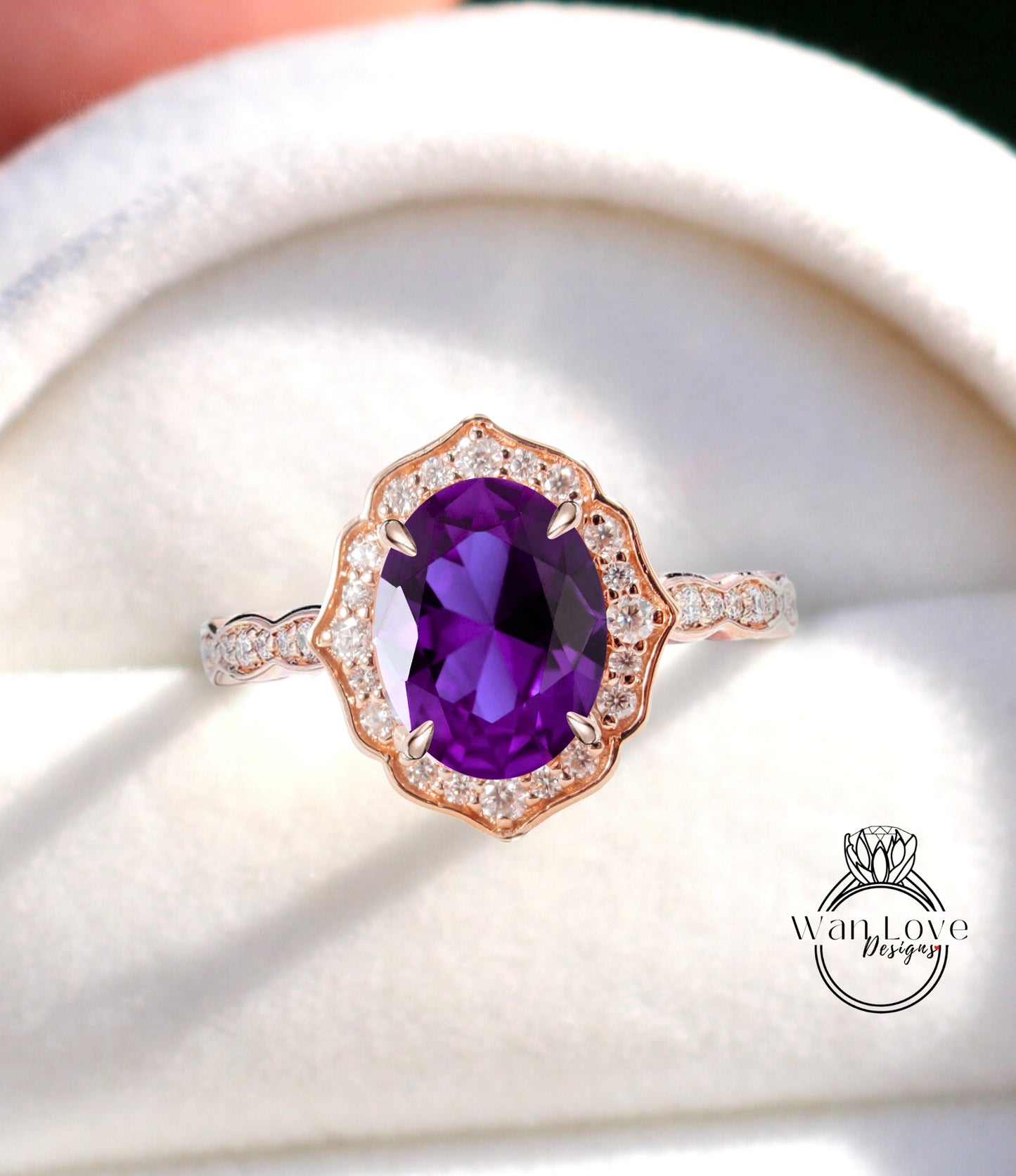 Vintage Oval Shaped Purple Alexandrite Sapphire Engagement ring Art Deco rose gold ring antique diamond halo wedding bridal Promise ring