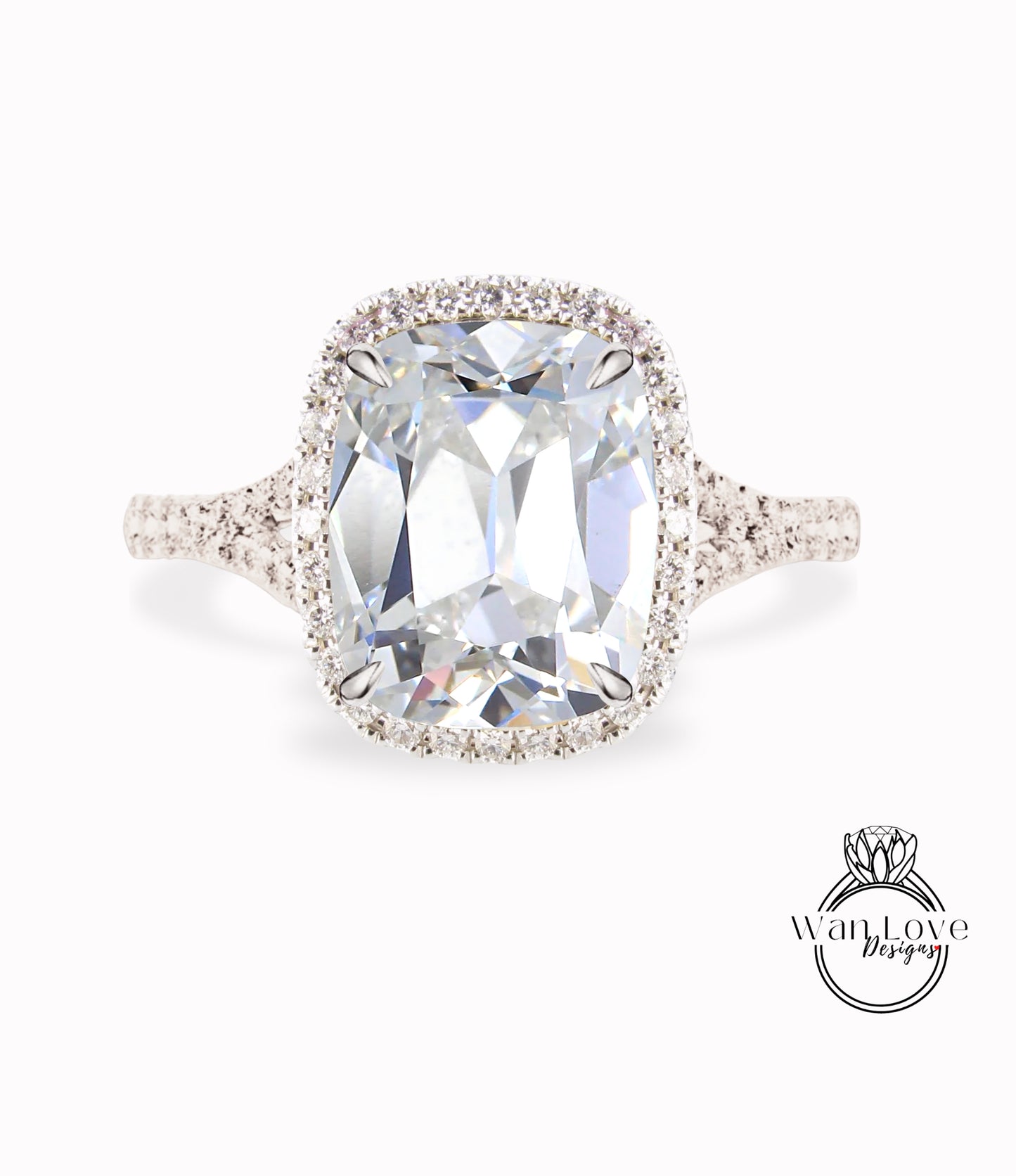 Antique Cushion cut Moissanite & Diamond Elongated Cushion Halo Split Shank Ring Engagement Ring Art Deco split band Halo Ring Wedding bridal ring Anniversary gift