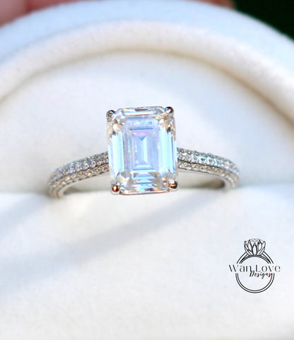 Anello di fidanzamento cattedrale Halo rotondo con zaffiro rosa e diamanti, 2 ct 8 mm, oro bianco, matrimonio, regalo di anniversario, pronto per la spedizione