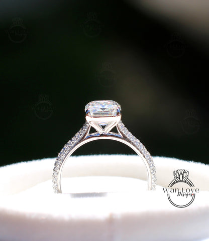 Anello di fidanzamento cattedrale Halo rotondo con zaffiro rosa e diamanti, 2 ct 8 mm, oro bianco, matrimonio, regalo di anniversario, pronto per la spedizione