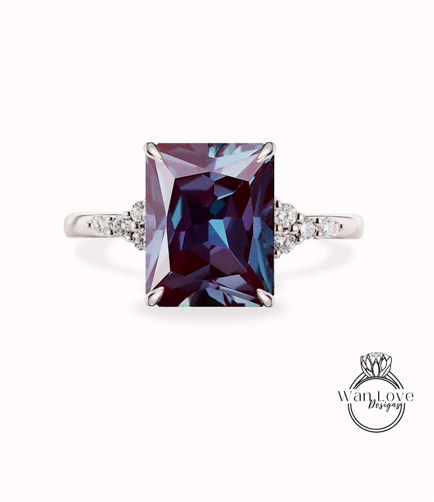 Anello di fidanzamento con alessandrite vintage Diamante Moissanite taglio smeraldo Anello di fidanzamento in oro rosa a grappolo unico Regalo di promessa nuziale