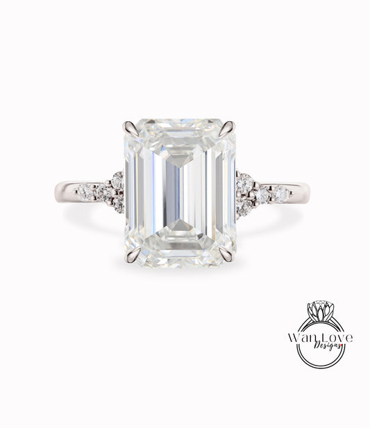 Anello di fidanzamento con diamante smeraldo mezza eternità Lab Anello con diamante anello con punta in oro rosa Art deco Solitaire nuziale Promessa di anniversario