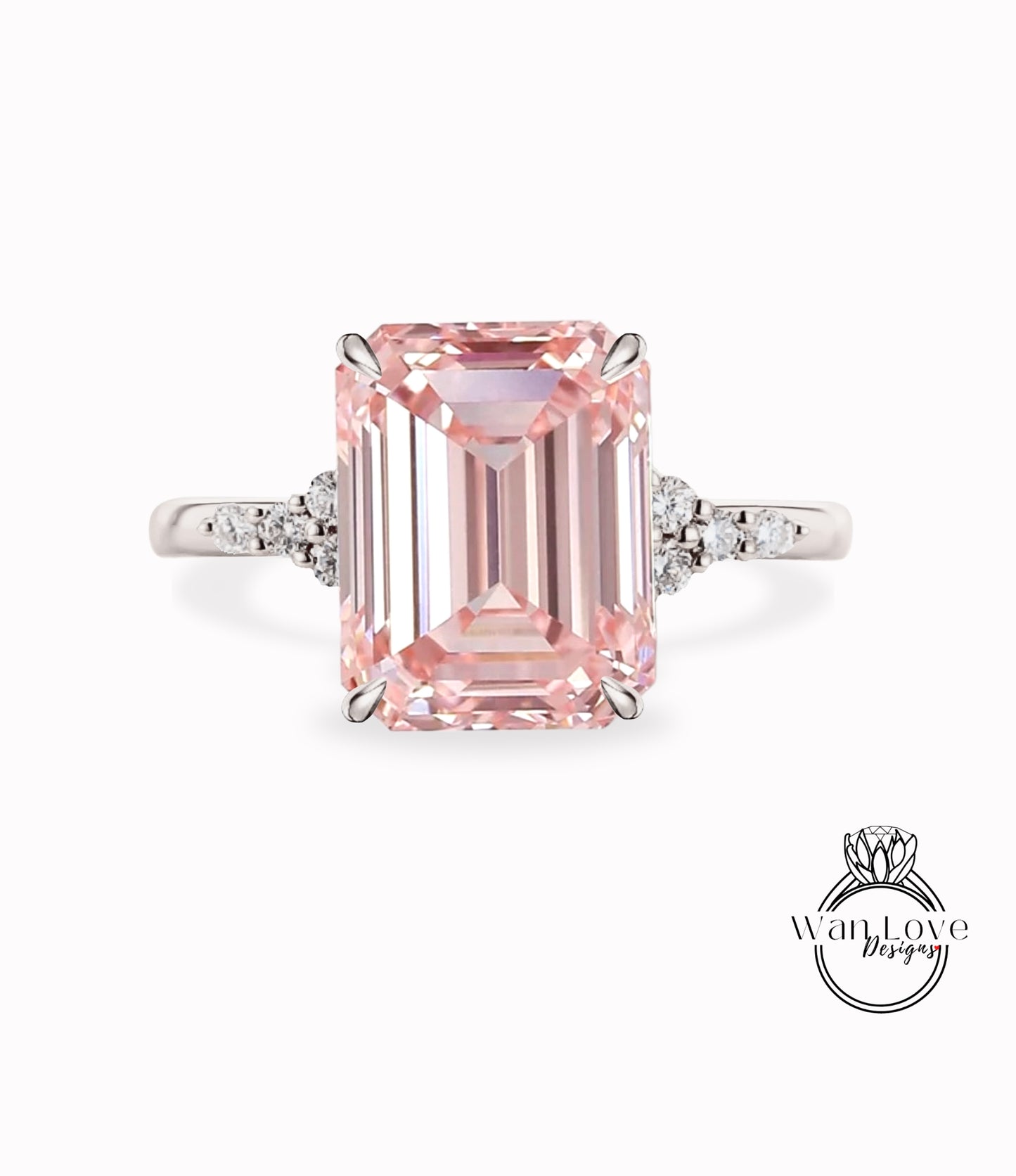 Anello di fidanzamento con zaffiro rosa chiaro con taglio smeraldo, diamante Moissanite vintage, anello di fidanzamento in oro rosa con cluster unico, regalo di promessa nuziale