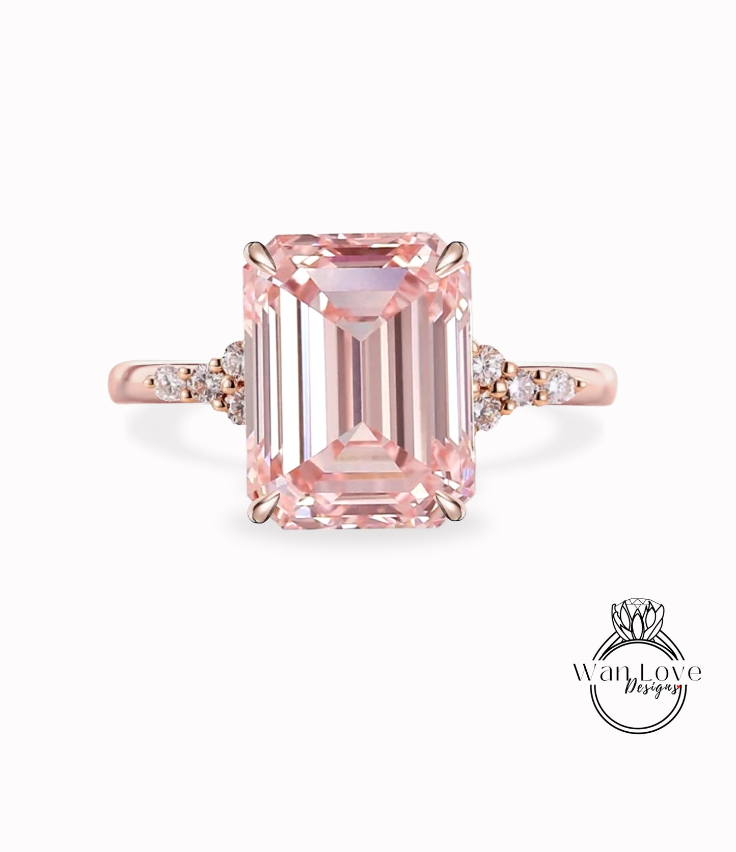 Anello di fidanzamento con zaffiro rosa chiaro con taglio smeraldo, diamante Moissanite vintage, anello di fidanzamento in oro rosa con cluster unico, regalo di promessa nuziale