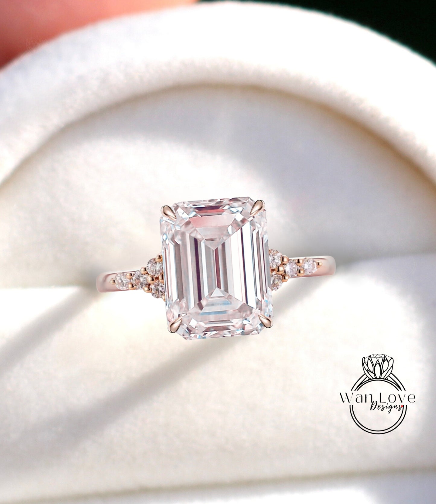Emerald Cut Light Pink Sapphire engagement ring vintage Moissanite diamond Unique Cluster rose gold engagement ring Bridal promise gift
