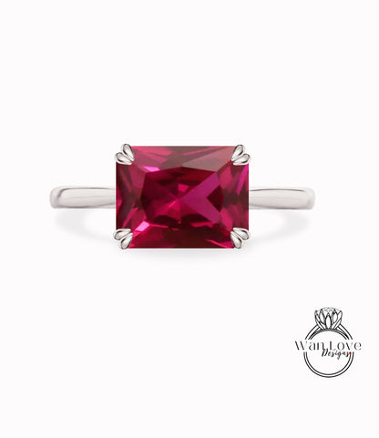 Anello di fidanzamento solitario con cattedrale di smeraldi East West e rubino, 14k-18k-bianco giallo oro rosa-platino-anniversario di matrimonio personalizzato,WanLoveDesigns