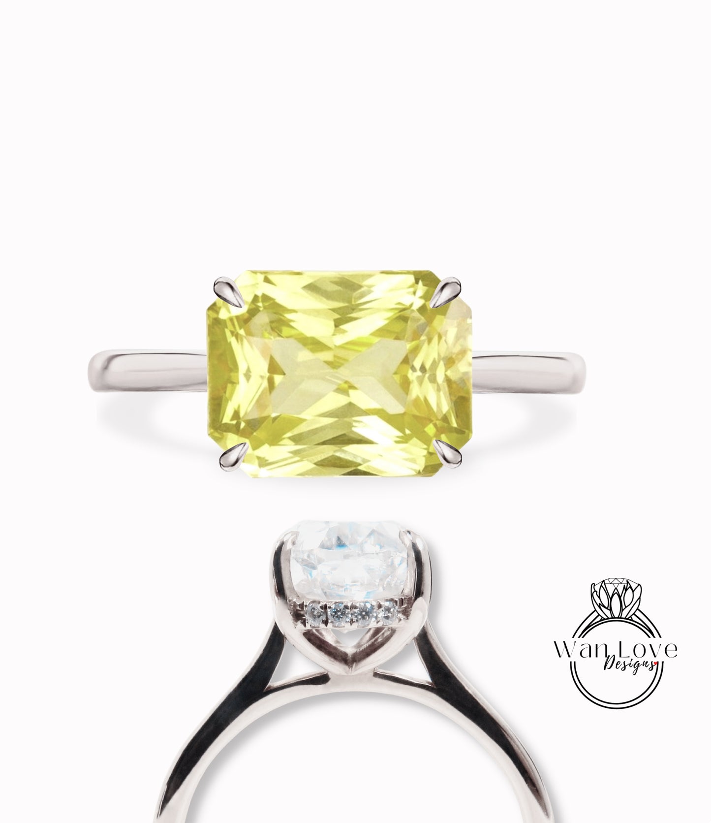 Anello di fidanzamento con bordo pavimentato minimalista delicato con diamanti in oro massiccio 14kt e 18kt con zaffiro rosa chiaro, WanLoveDesigns