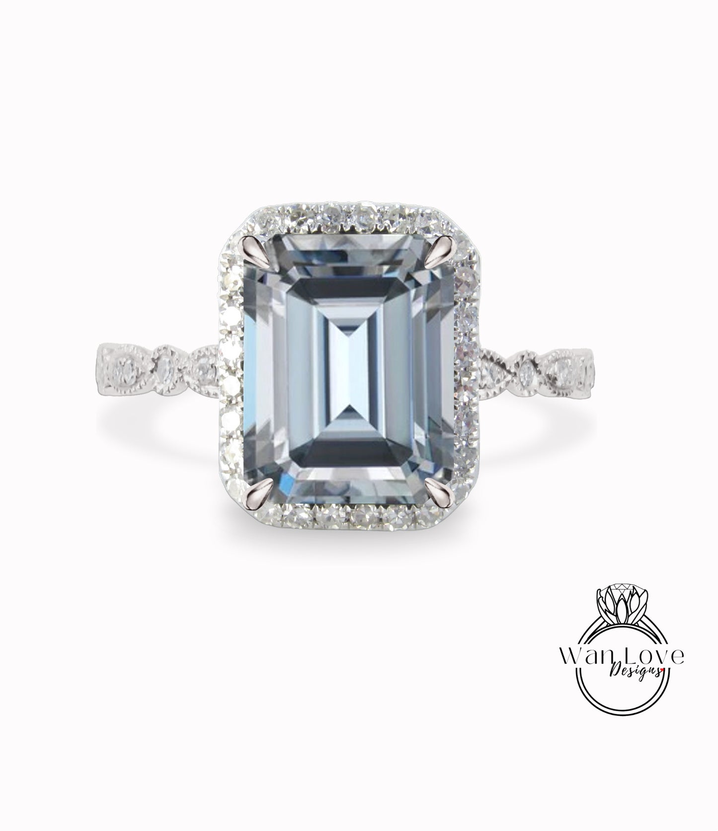 Anello con diamante Halo Anello con Moissanite grigio e anello di fidanzamento radiante con diamante Anello Art Deco con Halo grigio smeraldo Anello di promessa nuziale per anniversario di matrimonio