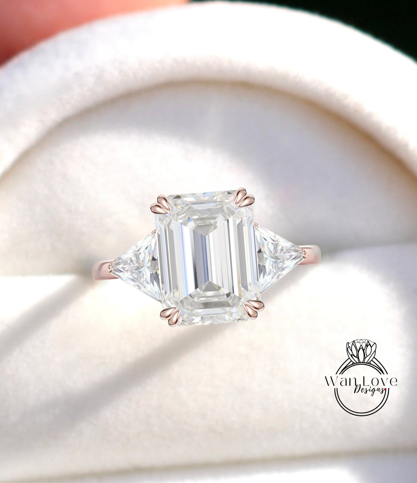 Moissanite & Diamond Emerald Trillion Cut Engagement Ring Triangle cut Ring Custom-14k 18k White Yellow Rose Gold-Platinum-Wedding Bridal Ring Anniversary Gift