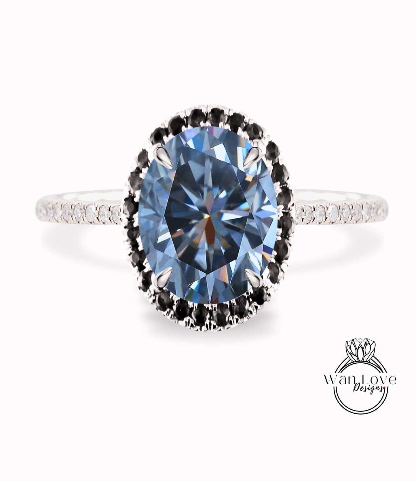 Anello con diamante Halo Moissanite grigia e anello di fidanzamento con diamante ovale Halo Anello con diamante Art Déco Halo Anello di promessa nuziale per anniversario di matrimonio