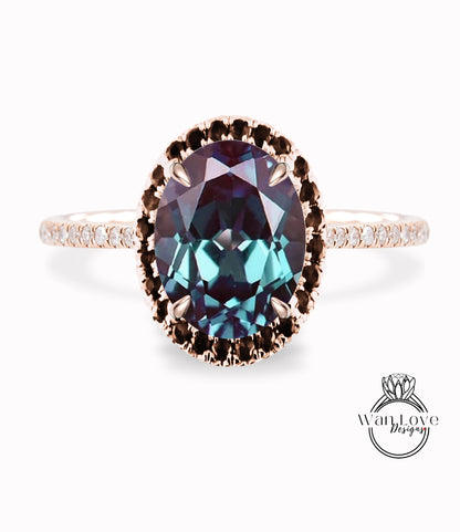 Anello con diamante Halo Anello di fidanzamento con alessandrite e diamante ovale Halo Anello con diamante Art Déco Halo Anello di promessa nuziale per anniversario di matrimonio