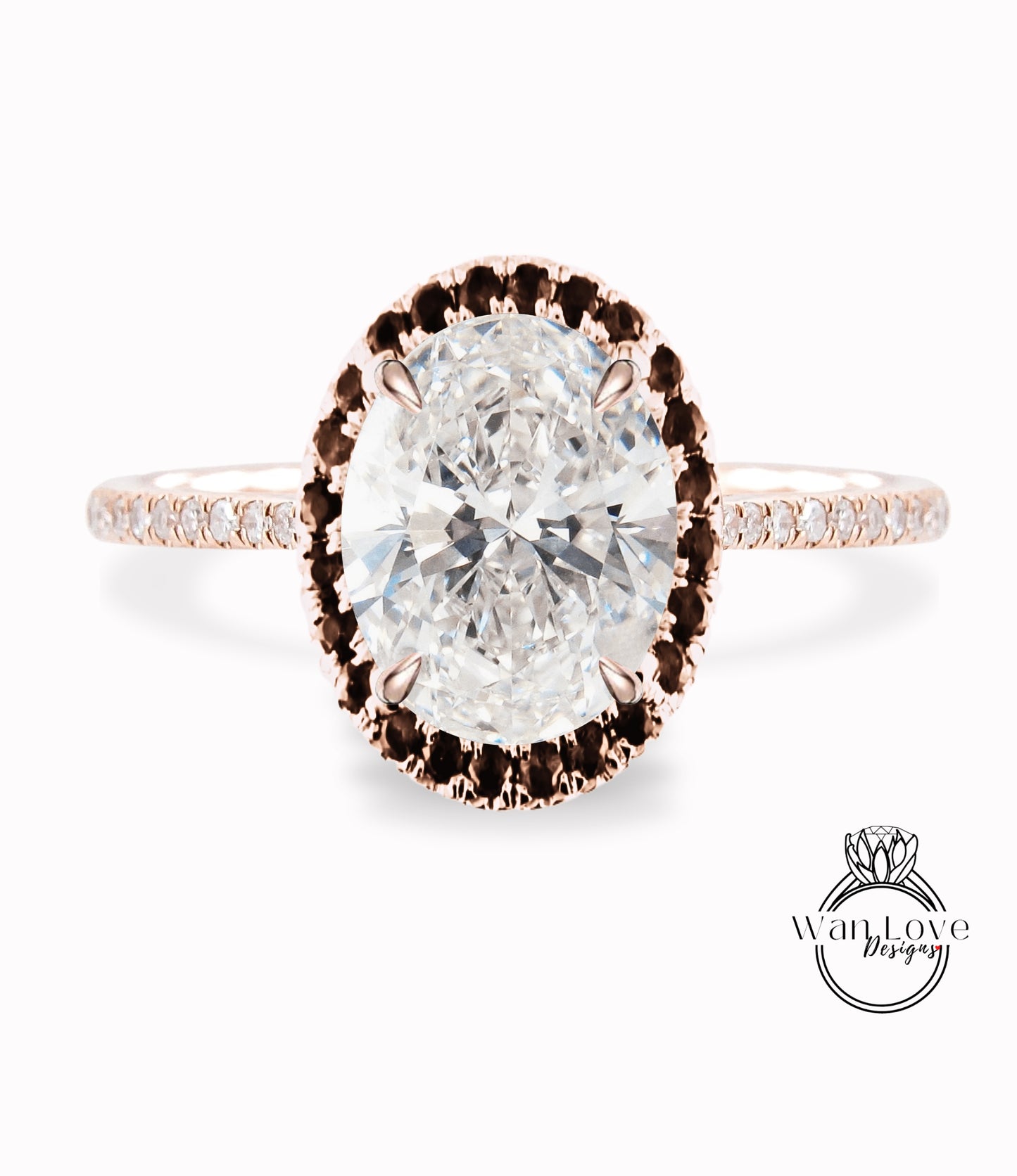 Diamond & Black Diamond Oval Halo Engagement Ring, Custom-Bridal Wedding ring-14kt 18kt Gold, Platinum, Anniversary gift