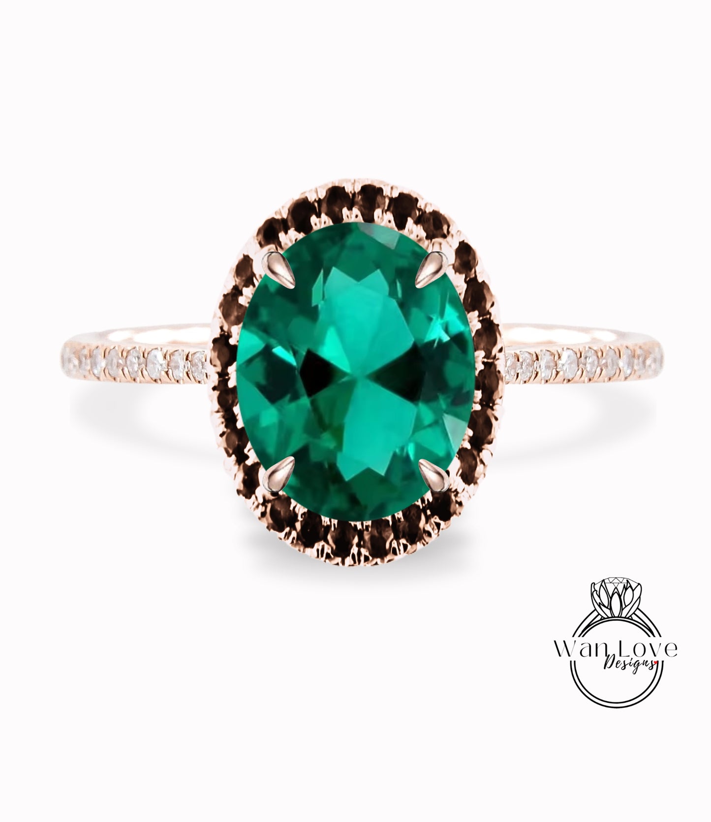 Emerald & Black Diamond Oval Halo Engagement Ring, Custom-Bridal Wedding ring-14kt 18kt Gold, Platinum, Anniversary gift