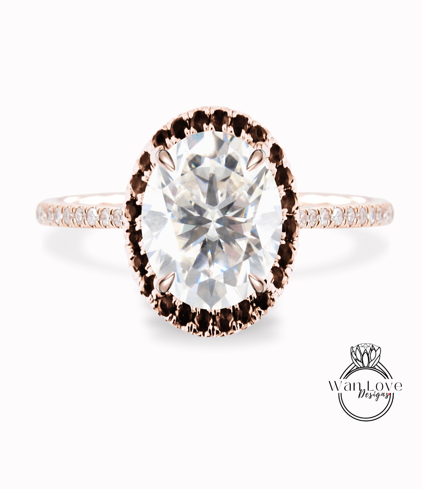 Moissanite & Black Diamond Oval Halo Engagement Ring, Custom-Bridal Wedding ring-14kt 18kt Gold, Platinum, Anniversary gift