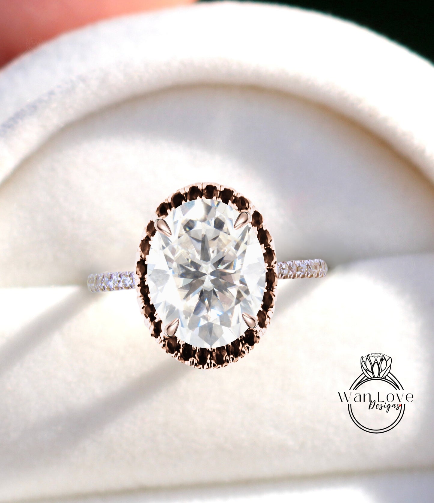 Moissanite & Black Diamond Oval Halo Engagement Ring, Custom-Bridal Wedding ring-14kt 18kt Gold, Platinum, Anniversary gift