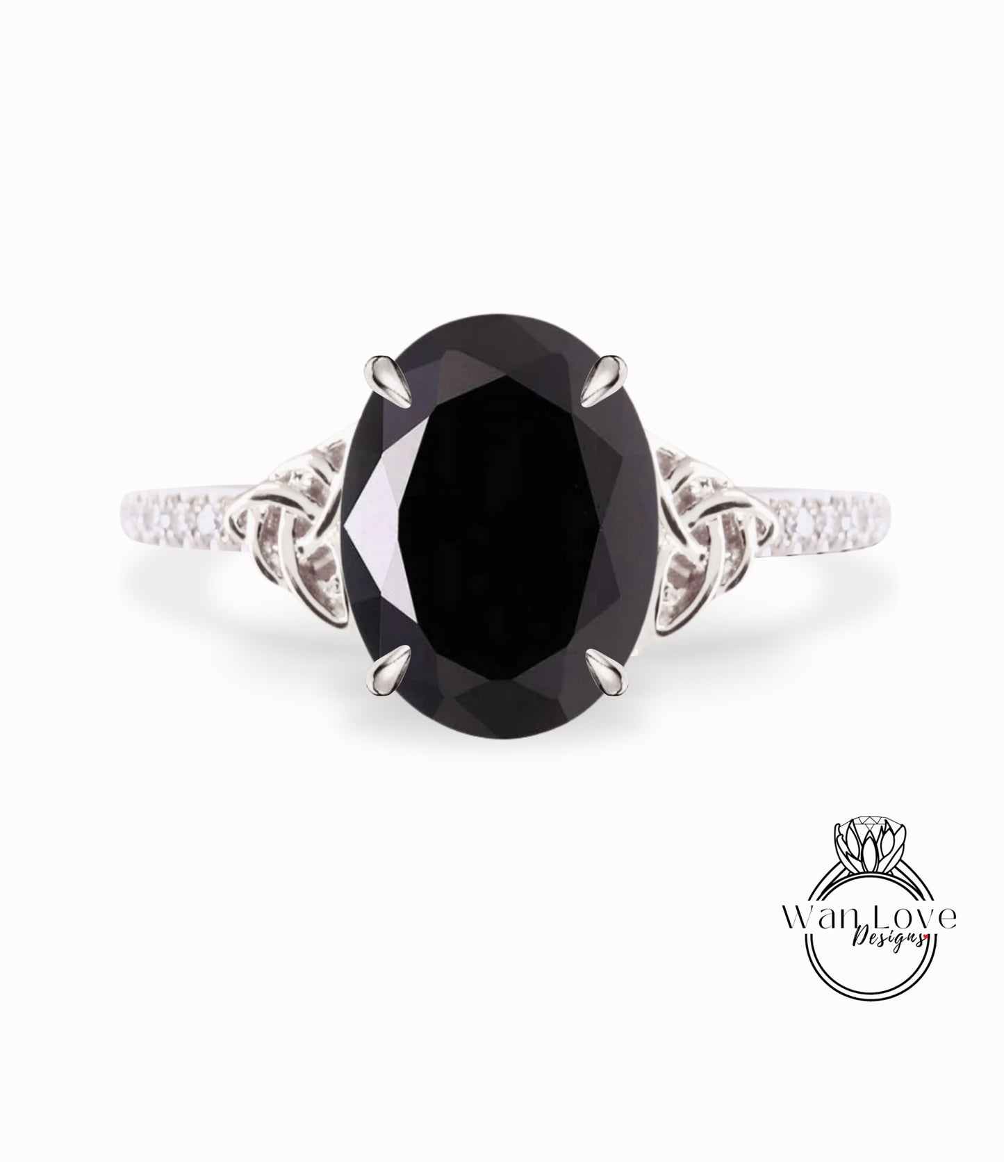 Black Spinel & Diamond Celtic Knot Oval Engagement Ring, Custom, Wedding, Double,14k 18k White Yellow Rose Gold,Platinum, Anniversary Gift